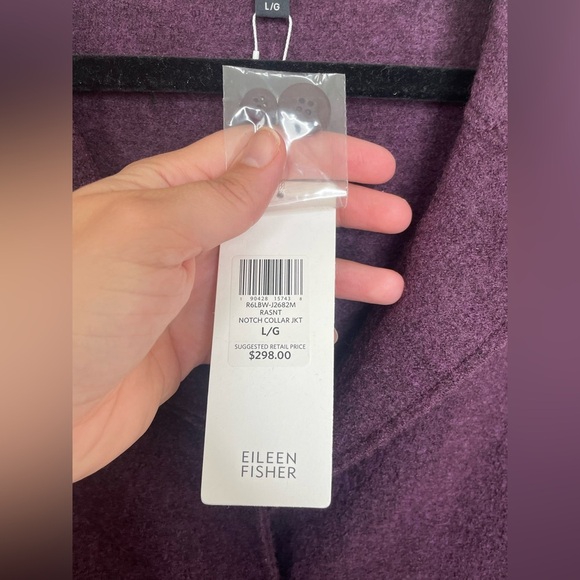 Eileen Fisher plum lightweight boiled wool notch collar jacket | L - Picture 7 of 14